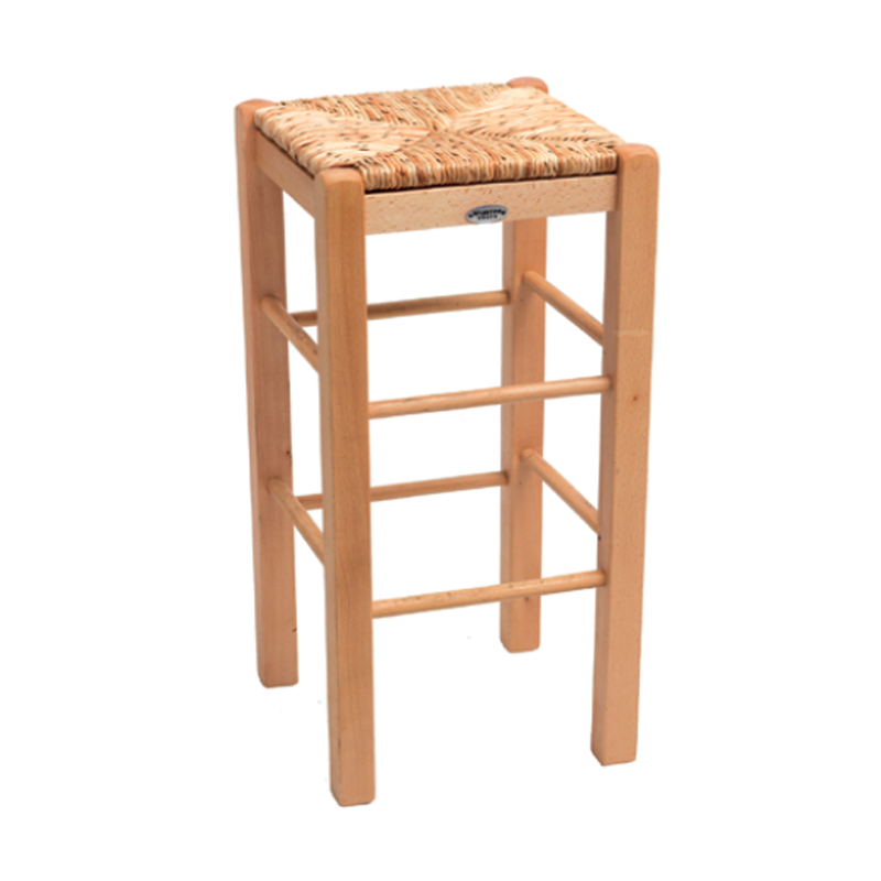 Holzhocker mit Binsengeflecht-Sitz - S201