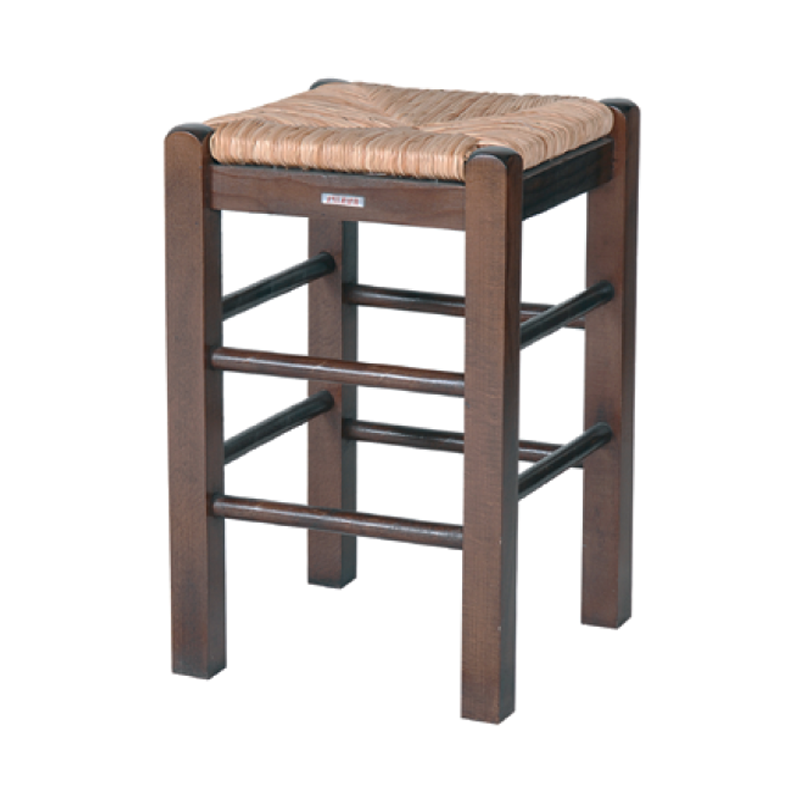 Holzhocker mit Binsengeflecht-Sitz - S201X