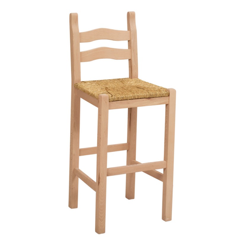 Holzbarhocker mit Binsengeflecht-Sitz - S5