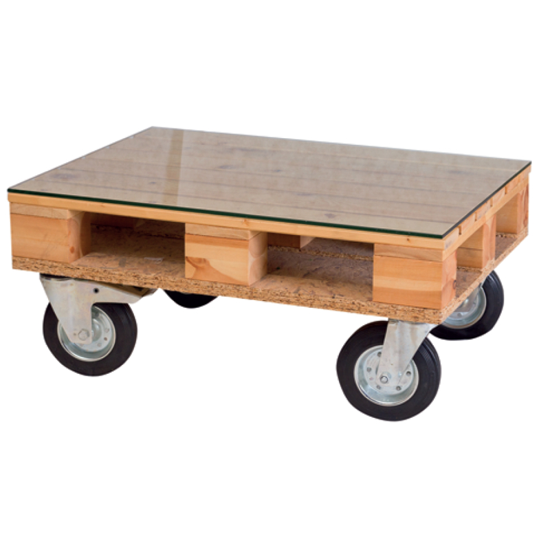 Niedriger Holz-Couchtisch mit Rollen - T605