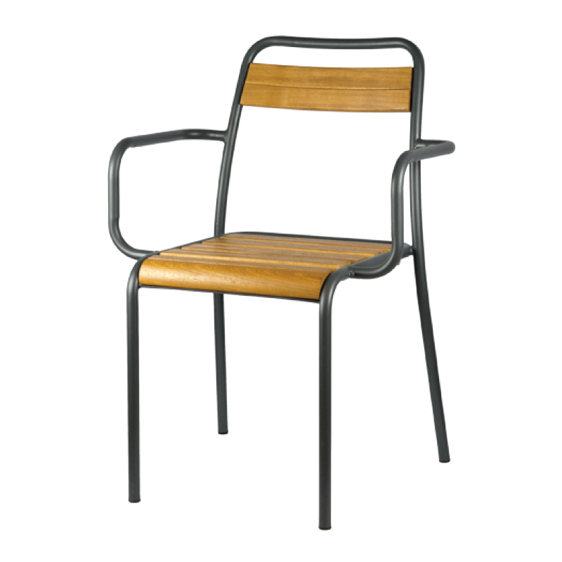 Metall-Armlehnstuhl mit Iroko-Holz - PIT84
