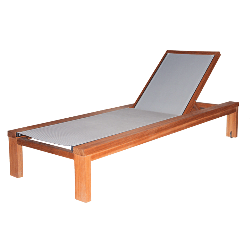 Sonnenliege aus Iroko-Holz mit PVC-Gewebe - XA17
