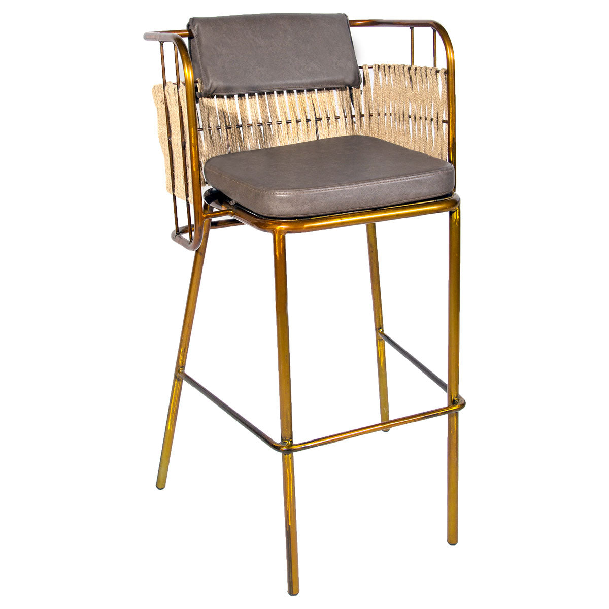 Metall-Barhocker mit handgeflochtenem Kordel-Rücken - S81P