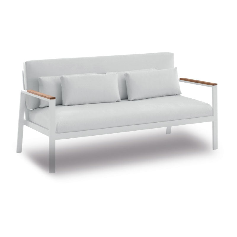 Sofa AM27 — Metallgestell mit Holzarmlehnen