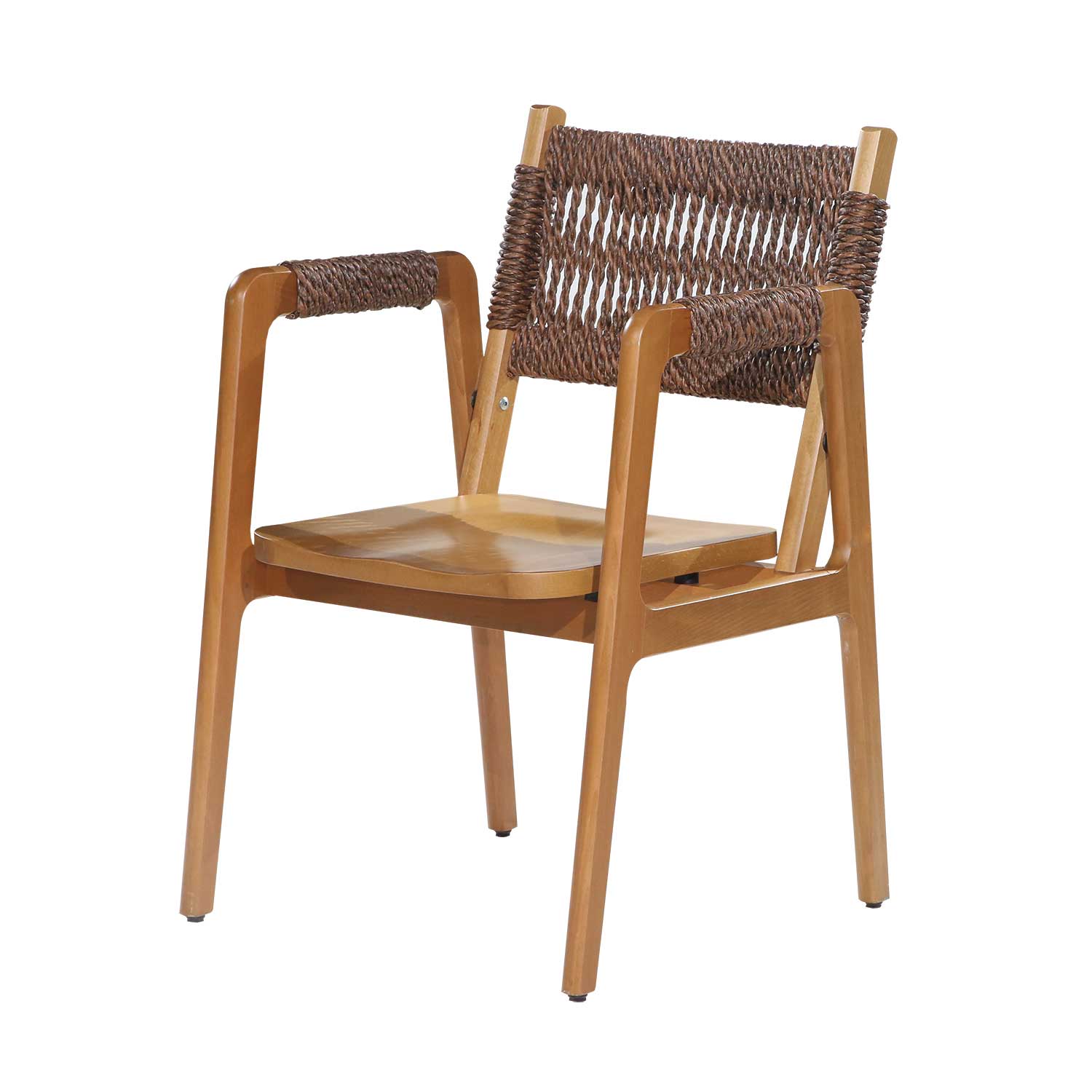 Holz-Armlehnstuhl mit handgeflochtenem Kordel-Rücken - P318W
