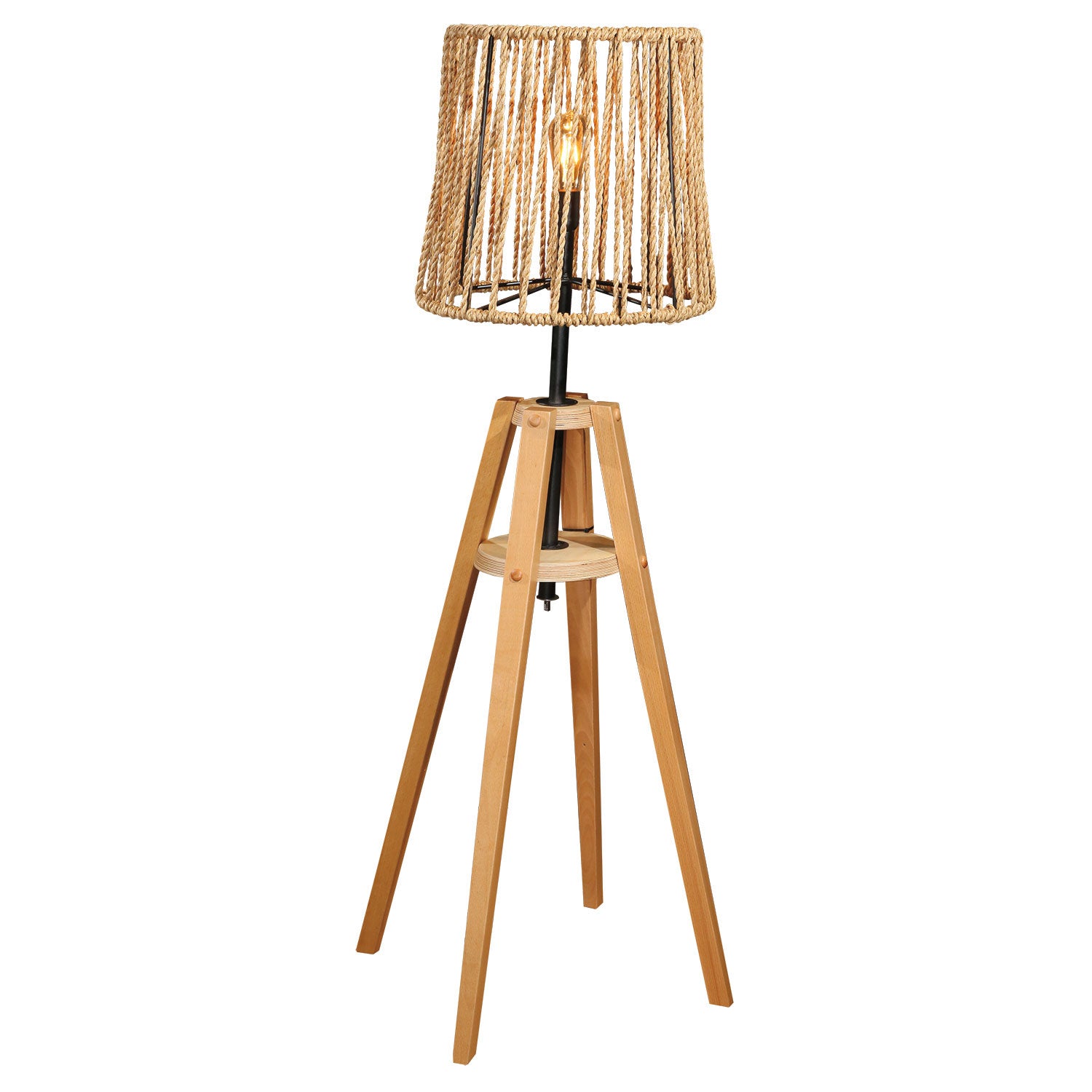 Stehlampe aus Holz mit geflochtenem Seilschirm - PF4
