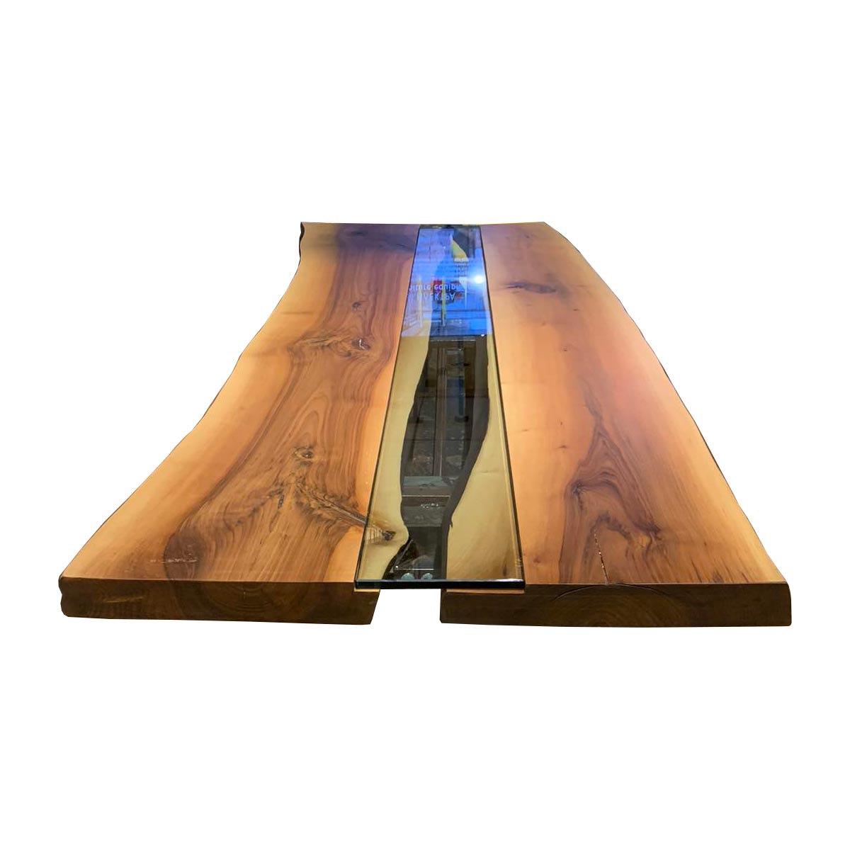 Massivholz Tischplatte Nussbaum 4cm mit Glasfluss