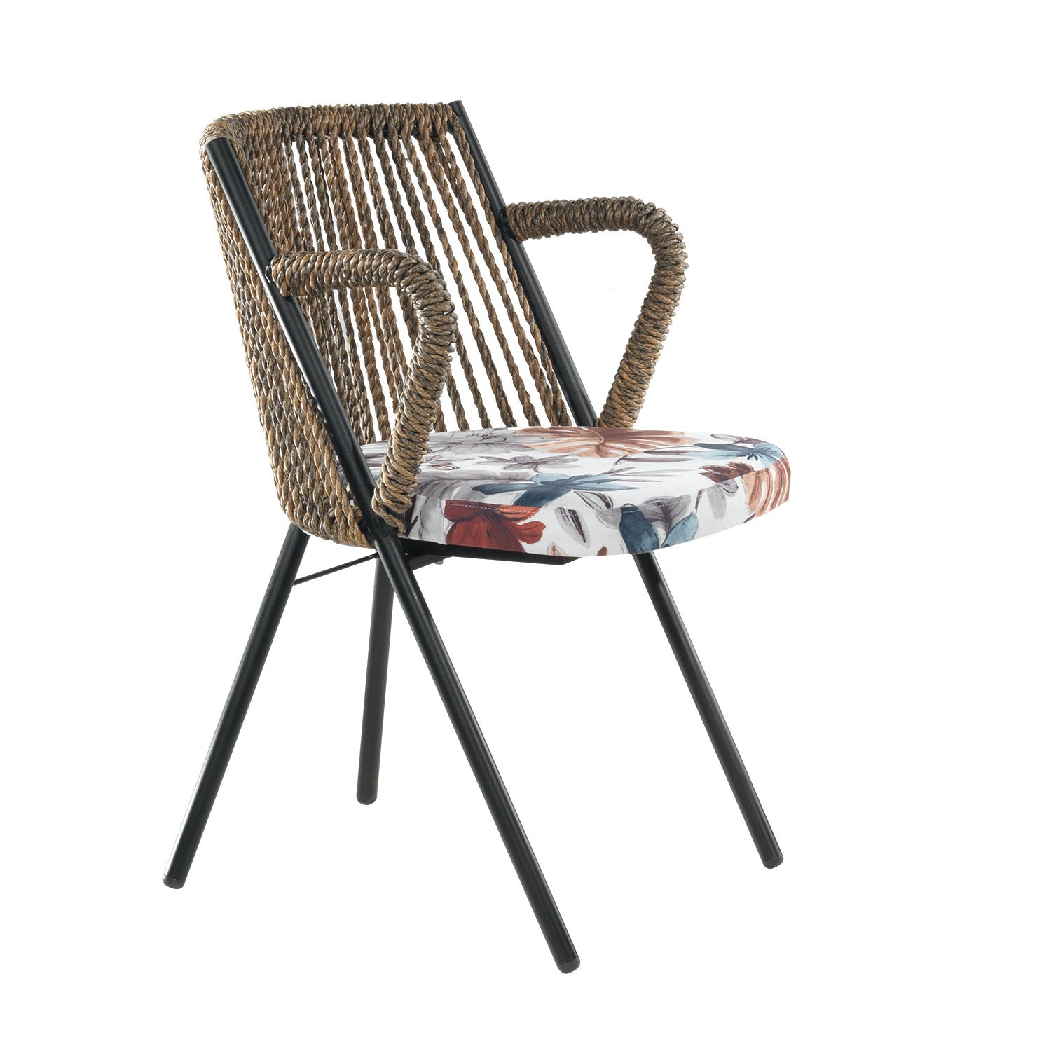 Metallsessel mit handgeflochtenem Kordel-Rücken - P108PL