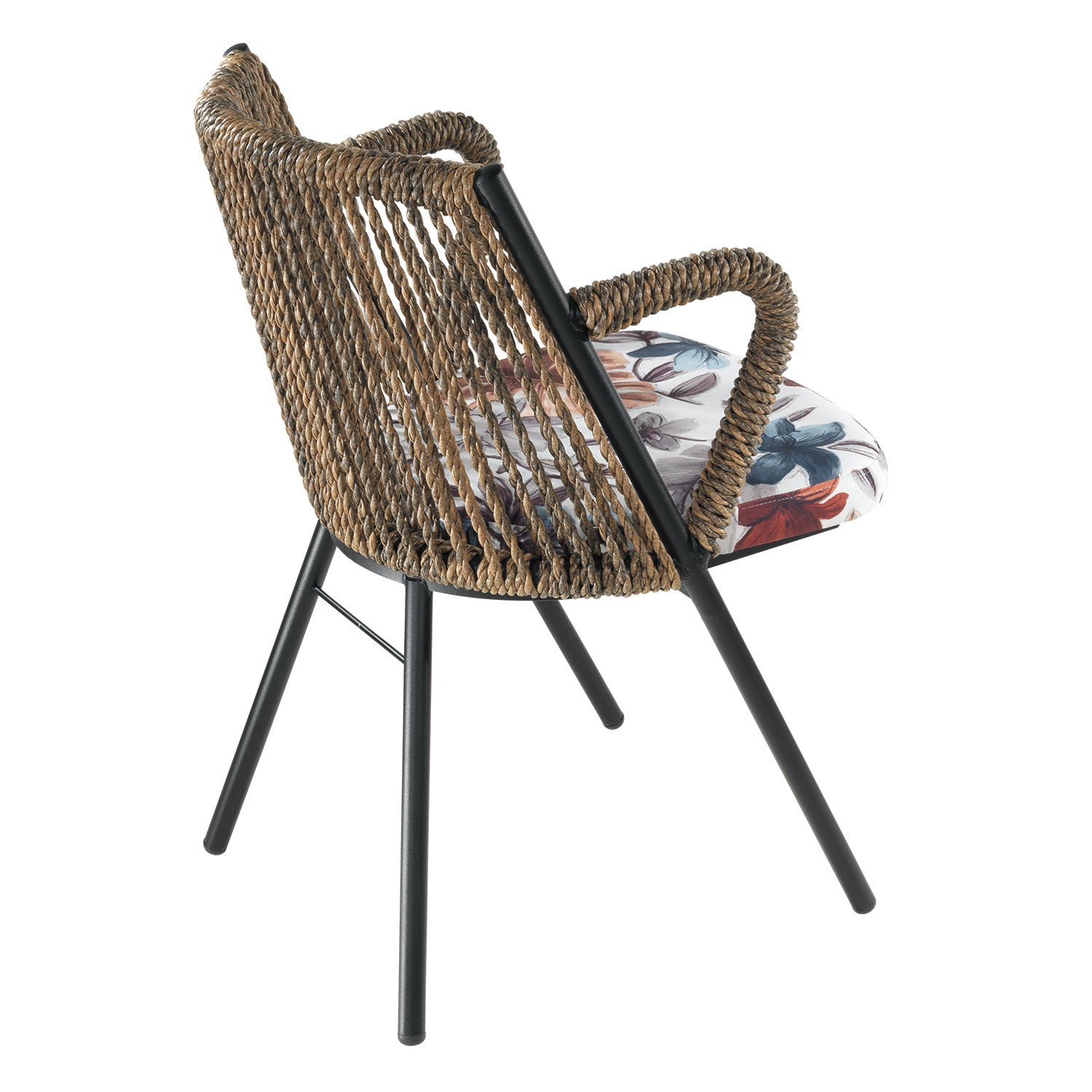 Metallsessel mit handgeflochtenem Kordel-Rücken - P108PL