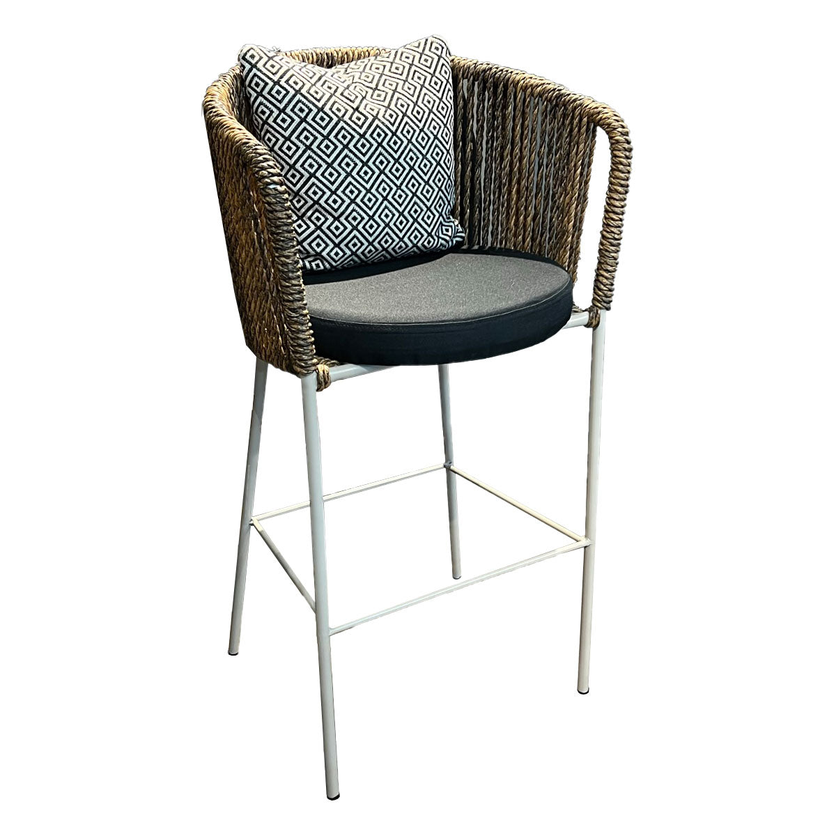 Metall-Barhocker mit handgeflochtenem Kordrücken - SM45