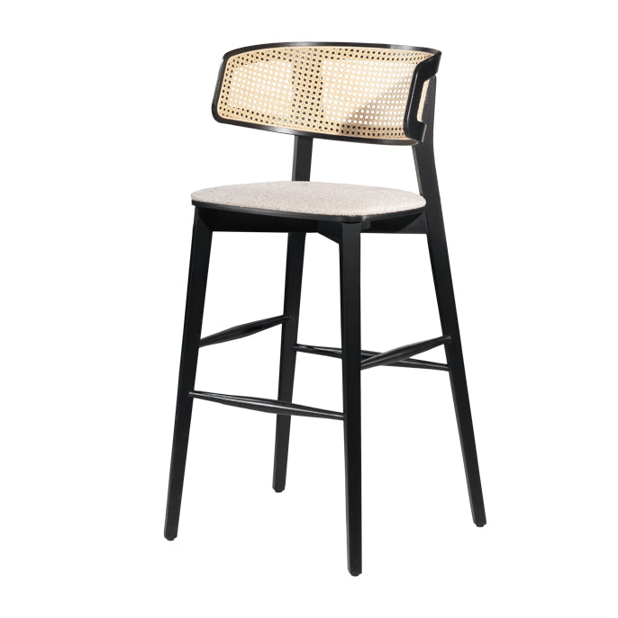 Holz-Barhocker mit Rattanrücken - S292