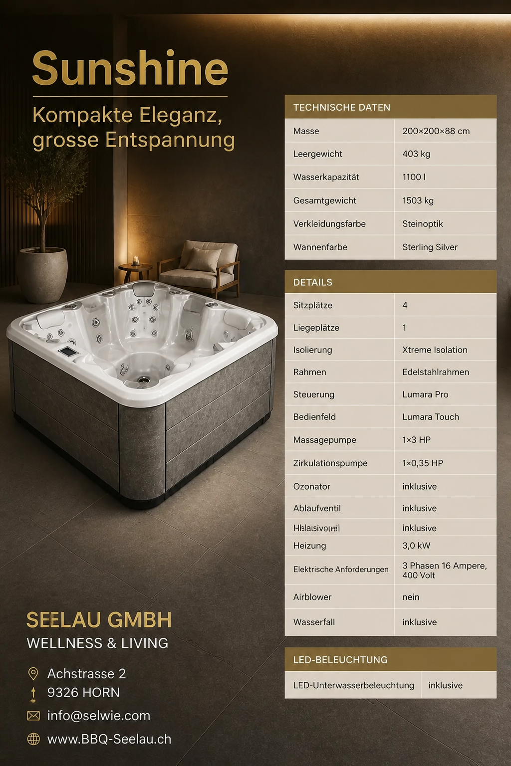 Whirlpool Sunshine ohne Chlor 200x200x80  (5 Personen)