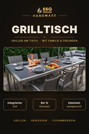Grilltisch aus Edelstahl von BBQ Seelau mit integriertem Grill und Feuer, Swiss Handmade