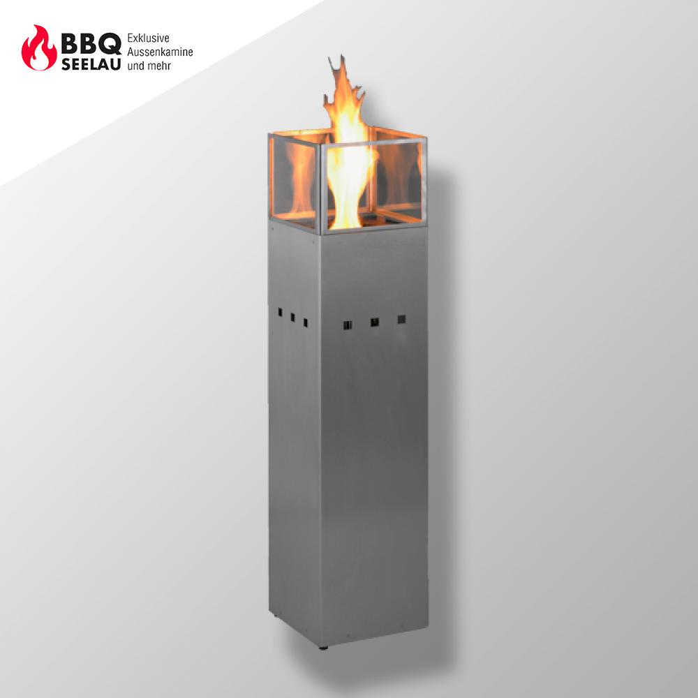 Edelstahl Gartenfackel Fuego Uno II - mit Windschutz
